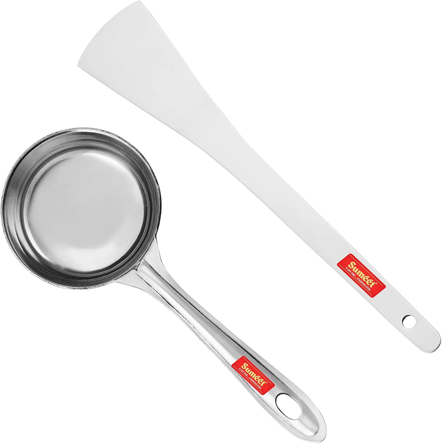 Sumeet Stainless Steel Perfect Dosa Making Spoon/Ladle Set of 2 Pcs (1 Turner, 1 Short Pour Ladle with Flat Base)