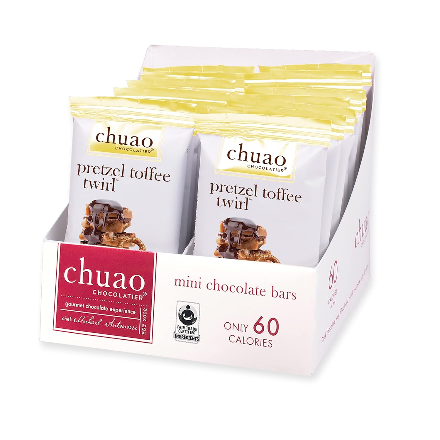 Chuao Chocolatier Pretzel Toffee Twirl Mini Dark Chocolate Bars | Gourmet No Preservatives | 24 Pack (0.39 oz each)