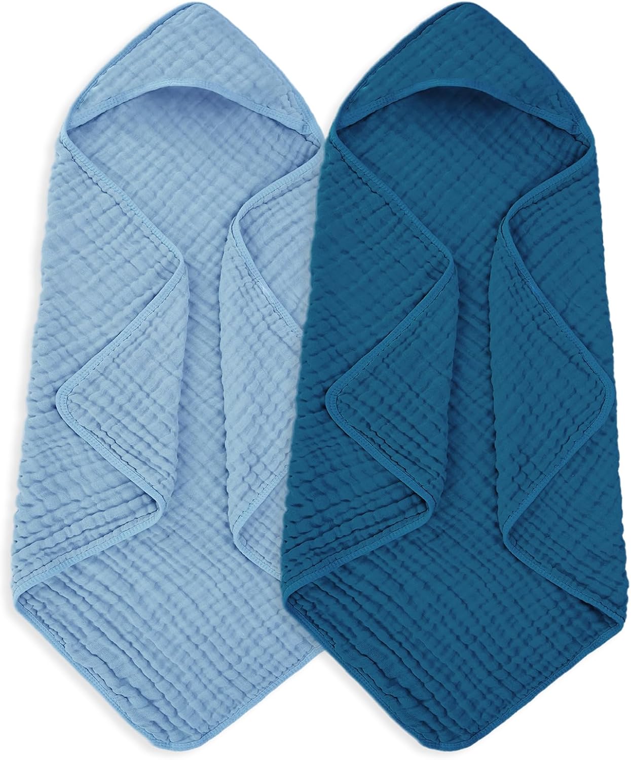 MIGIOL Muslin Baby Towels 100% Cotton ,Super Soft Muslin Baby Bath Towel - 32 x 32 Inches, Suitable for Newborn and Young Children up to 3 Years Old. (Light Blue & Dark Blue)