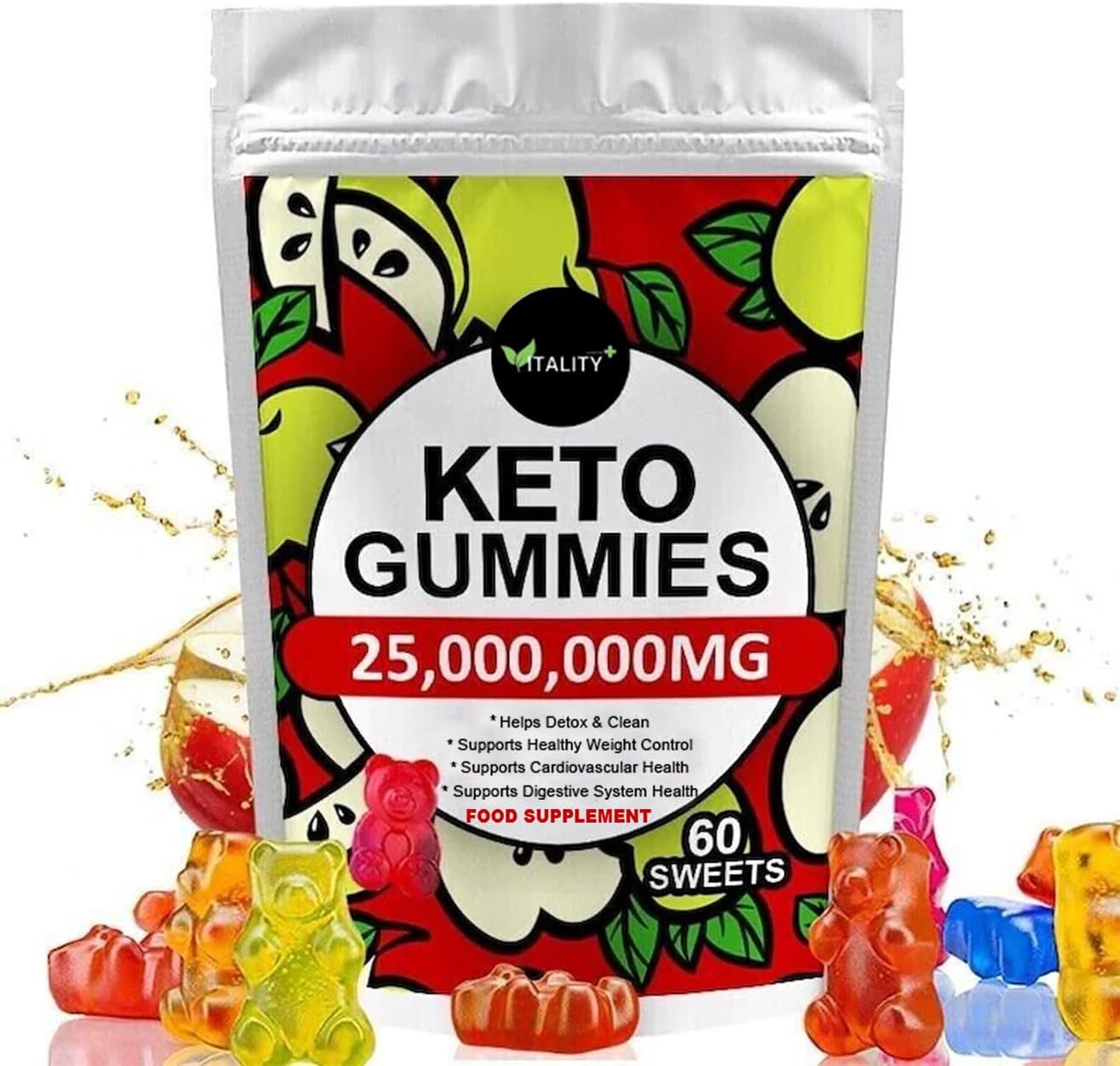 Premium Keto Gummies Weight Loss Support Supplement - 60 Gummies | Low Calorie Snack | No Added Sugars | Appetite Control & Energy Boost | Vegan and Gluten Free