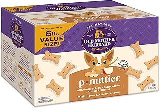 Old Mother Hubbard by Wellness Classic P-Nuttier Natural Dog Treats, Crunchy Oven-Baked Biscuits, Ideal for Training, Mini Size, 6 pound box