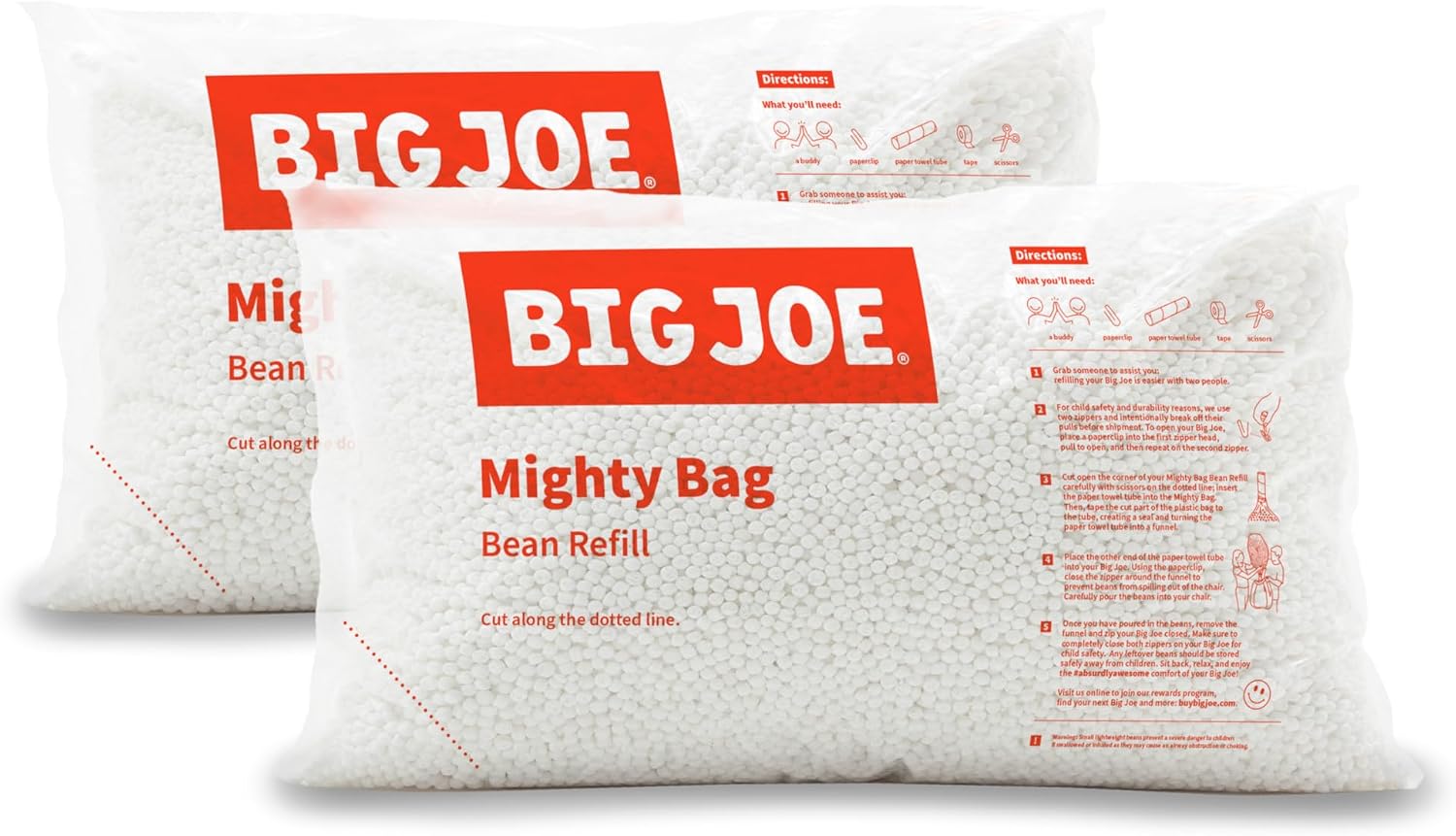 Big Joe Bean Refill, Polystyrene Beans for Bean Bags or Crafts, 200 Liters, White | Polystyrene Bean Filled, Polystyrene, Adult-Sized Comfortable Seating, DIY Projects, Ultra-Lightweight, Made in the USA