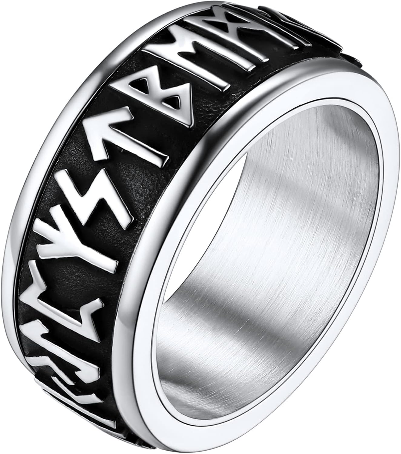 FaithHeart Spinning Viking Rings Personalised Norse Runes Fidget Ring for Anxiety Stainless Steel Nordic Rings for Men Women Size O to Z+3 with Gift Wrapped