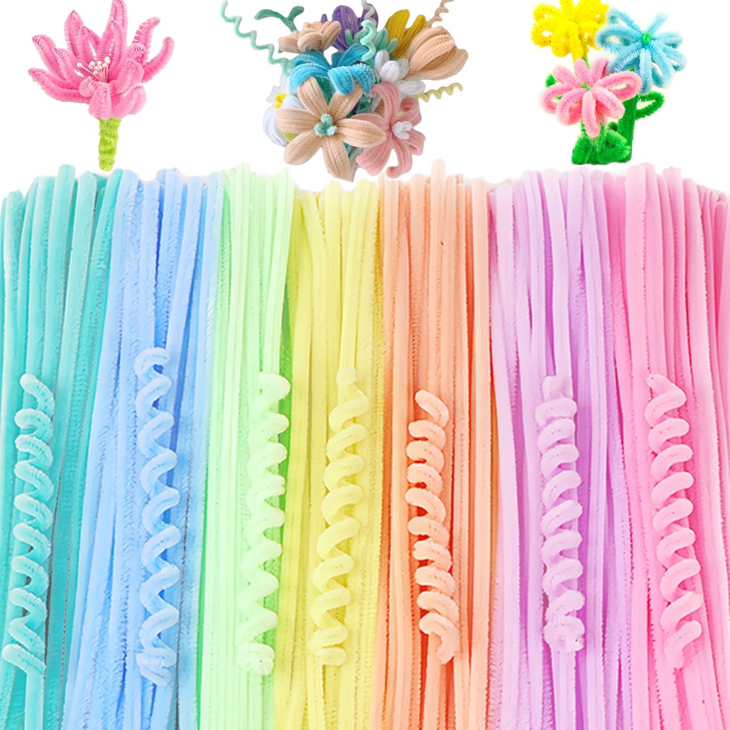100 PCS Pipecleaners Craft Pipe Cleaners,30cm Long Flexible Rainbow Chenille Cord Curved Plush Pipe Cleaner for Handcrafting and Christmas Tree Project DIY Decorating (Macaron Color)