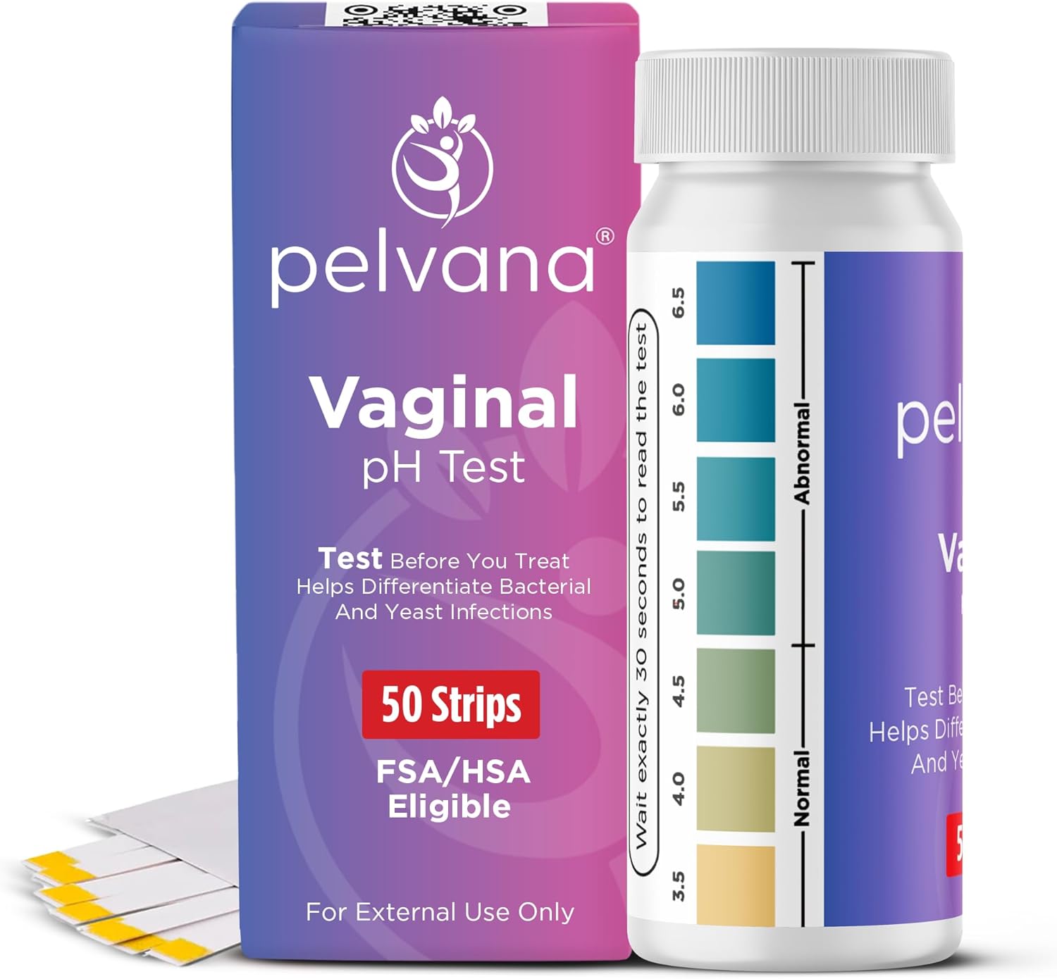 Pelvana Vaginal pH Test Strips for Women – 50 Strips, at-Home BV and Yeast Infection Test Kit, Vaginal pH Tester to Differentiate Between Conditions, FSA/HSA Eligible Feminine Care