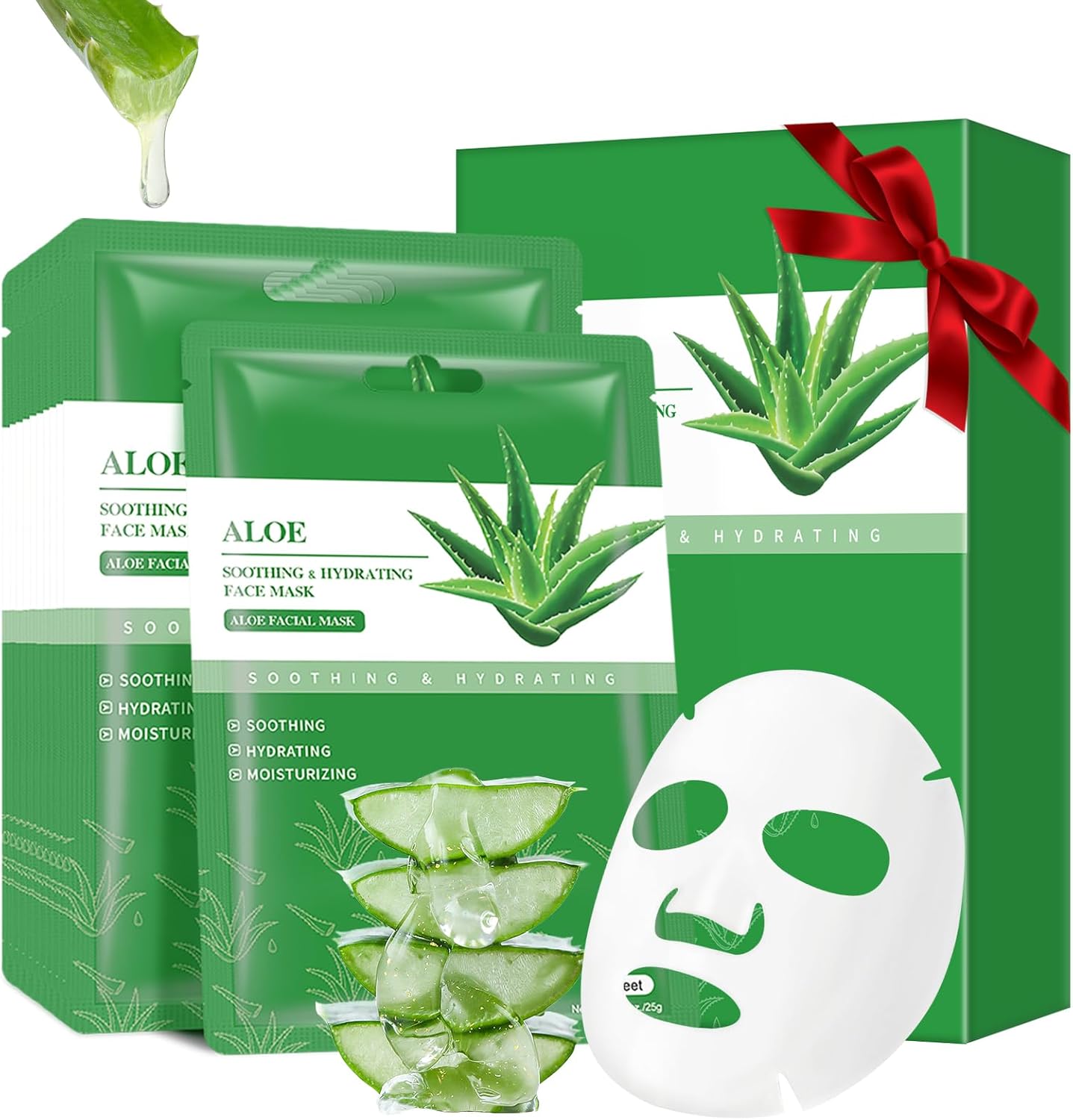 Pack of 10 Aloe Vera Face Masks Skincare Hydrating Face Masks Moisturizing Beauty Facial Mask Daily Care Sheet Mask for All Skin