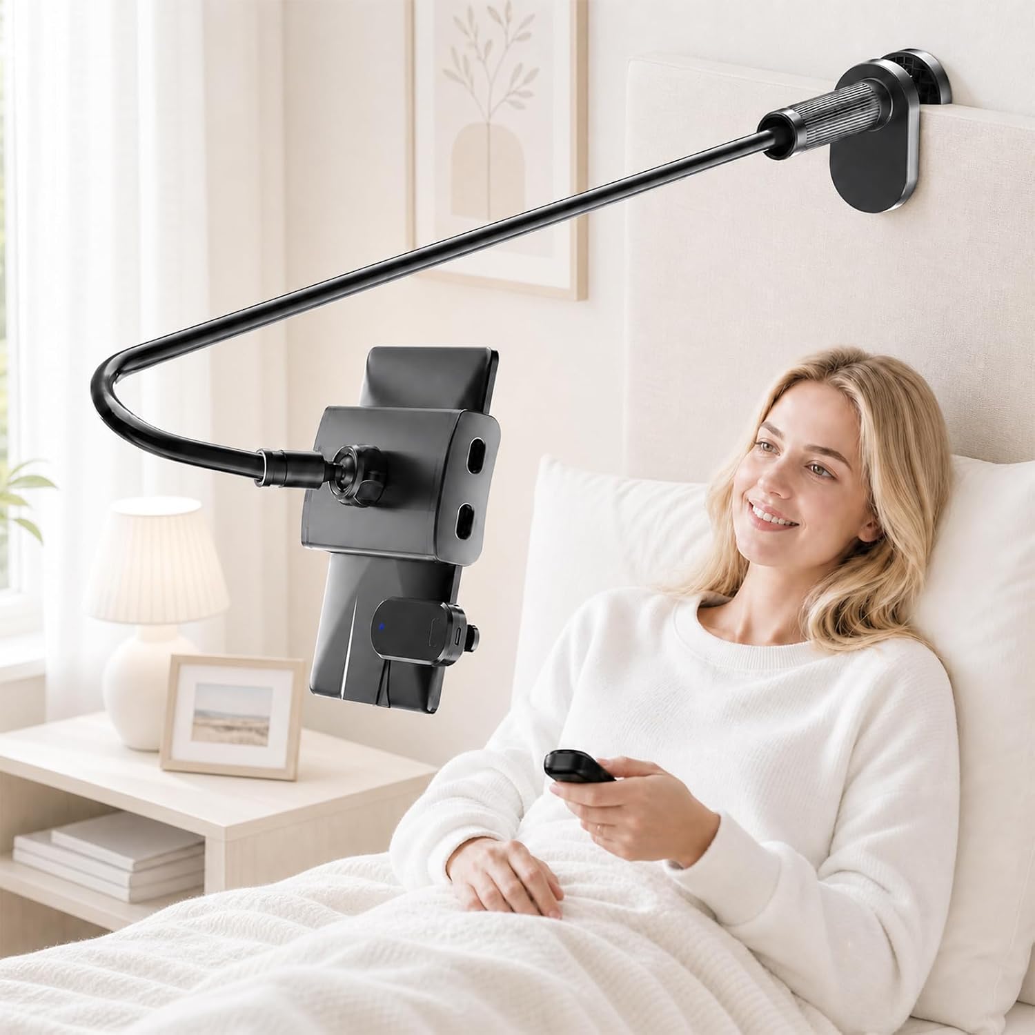 Gooseneck Holder for Kindle Reading in Bed with Page Turner Remote