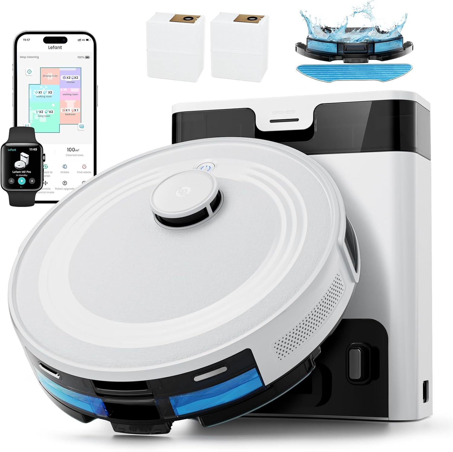 Lefant LiDAR Robot Vacuum and Mop, 45-Day Self-Emptying, 190° PSD Obstacle Avoidance, Customized Cleaning, Multi-Floor Mapping, 5500Pa Strong Suction, 140 Min Runtime, WiFi/Alexa/APP, M2 Pro