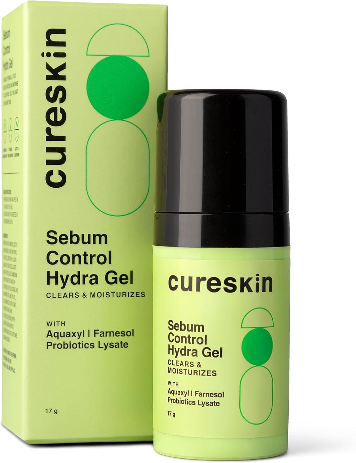 Cureskin Sebum Control Hydra Gel: Hydration & Shine Control for Oily Skin with Aquaxyl, Farnesol, Probiotics Lysate (17 g)