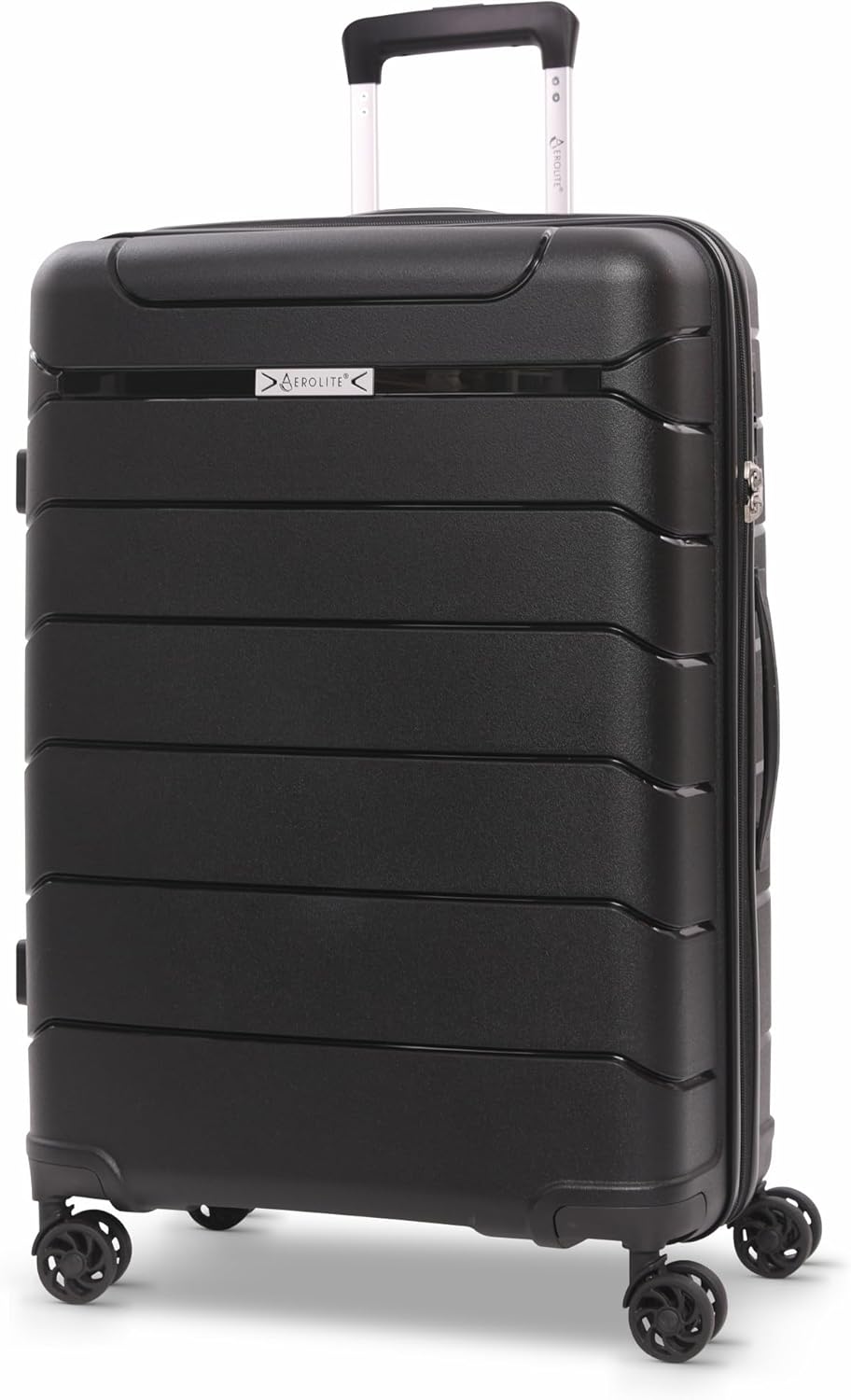 Aerolite Medium 24in 67L Premium Lightweight Polypropylene Hard Shell 4 Wheel Spinner Travel Hold Checked Check in Luggage Suitcase (Black)