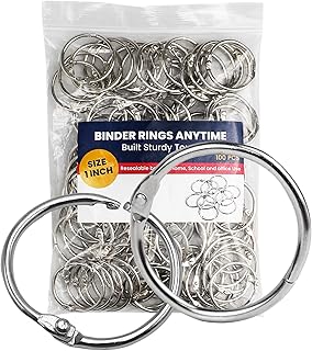 Binder Rings 1 Inch 100 pcs-Sturdy Book Rings-Loose Leaf Binder Ring for Index Cards Flashcards and Paper-Nickel Plated Metal Rings for Office School Supplies-Heavy Duty Silver Paper Rings