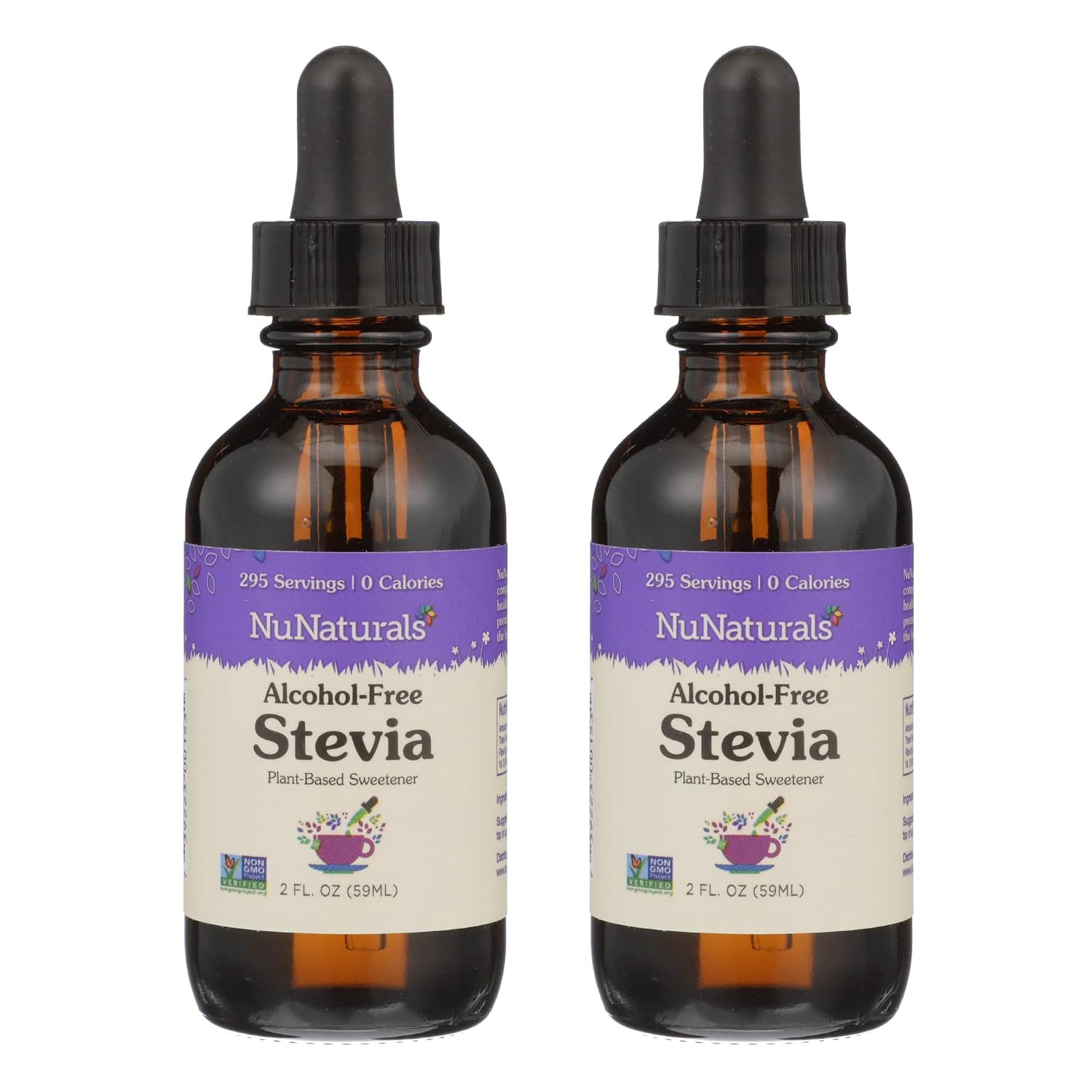 NuNaturals Liquid Stevia Sweetener, Clear Unflavored, Glass, 2oz (2-Pack)