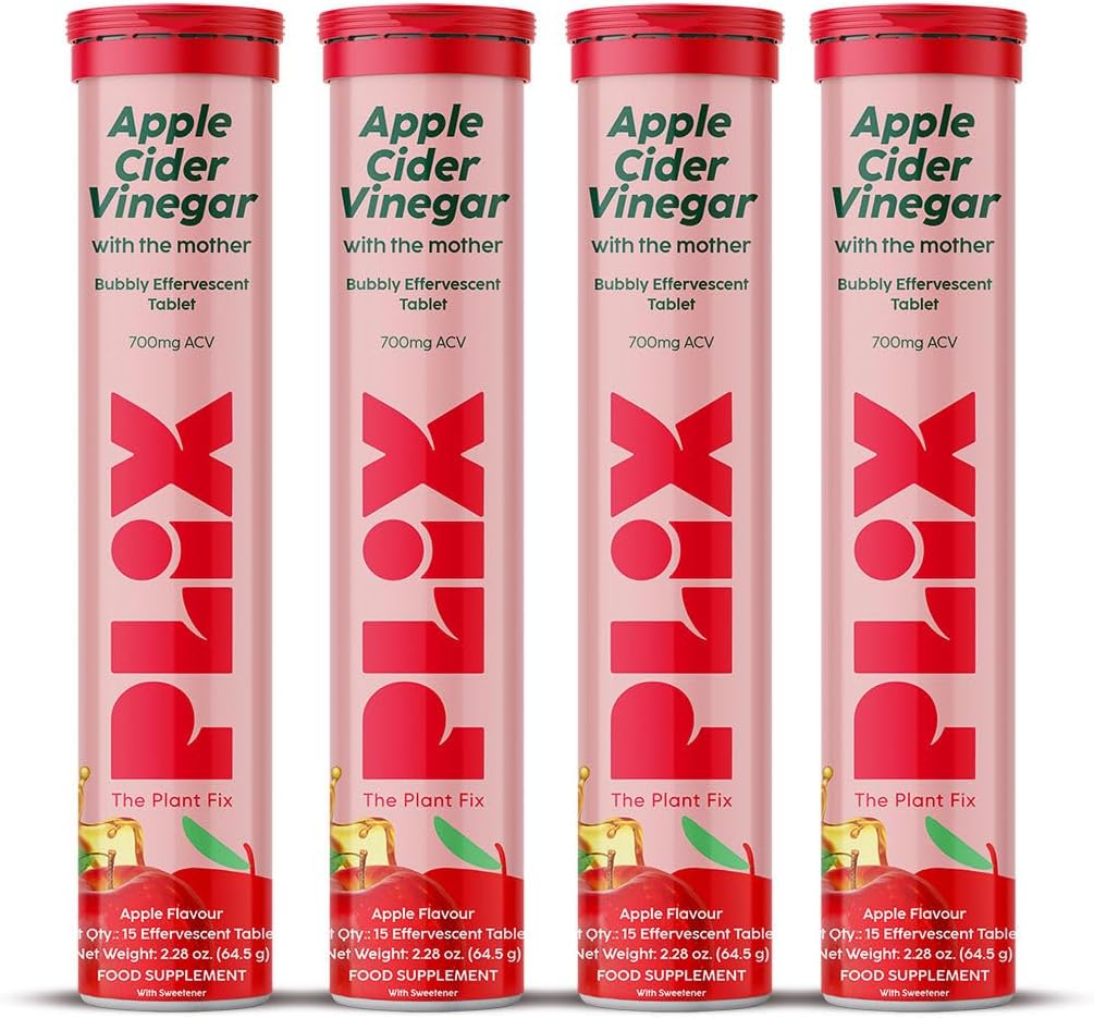 PLIX Apple Cider Vinegar with Mother for Weight Loss - 700 mg ACV with Vitamins B6 & B12 | 60 Effervescent Tablets, Non-GMO, Gluten-Free
