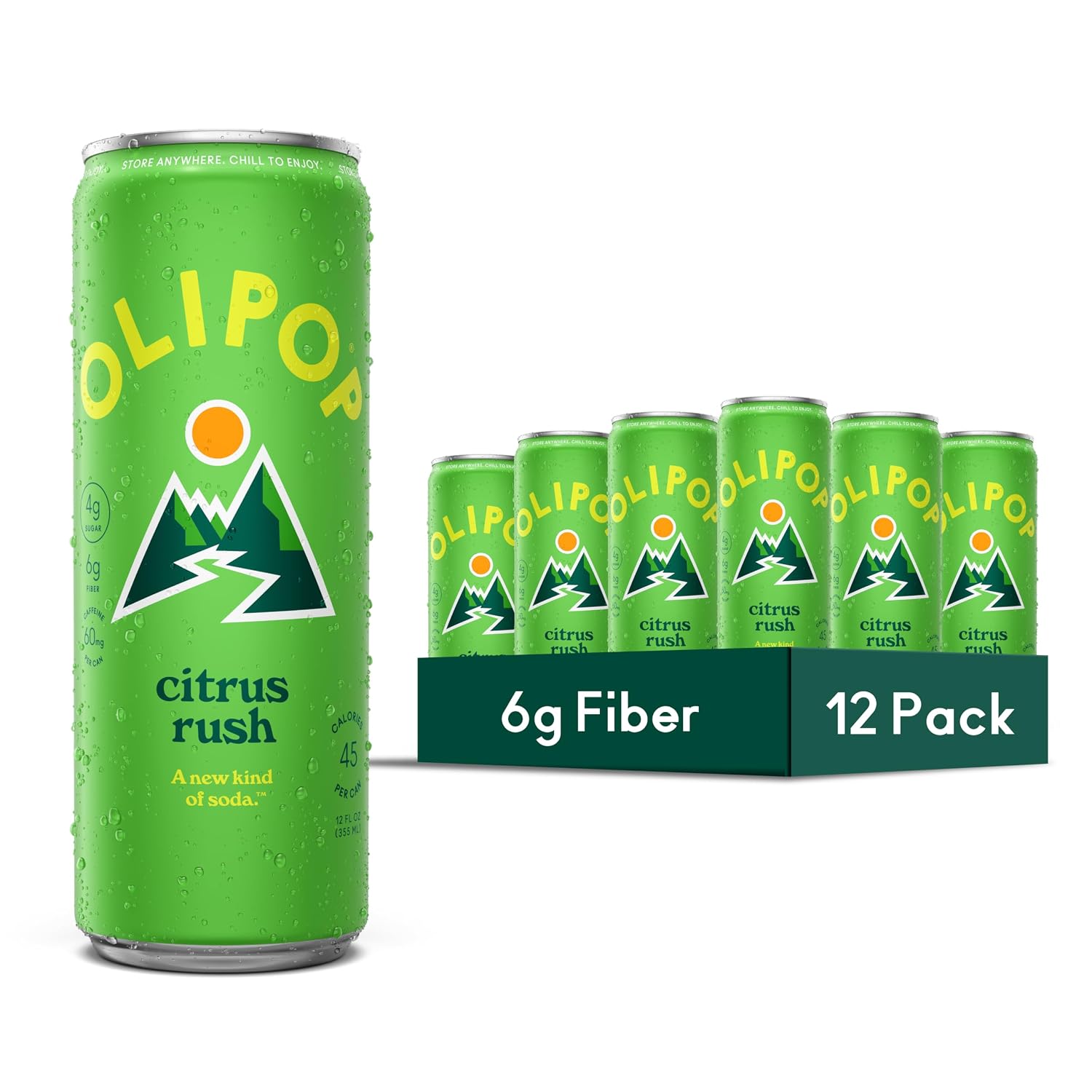 OLIPOP 6g Fiber Prebiotic Soda, Citrus Rush, 12 fl oz, 12Pack Skinny | Shelf Stable Prebiotic Soda (Skinny), 6g Fiber, 4g Sugar, Digestive Health Support, Prebiotics & Botanicals, Gluten Free