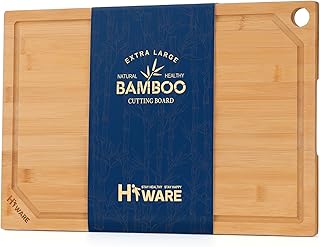 Hiware Extra Large Bamboo Cutting Board for Kitchen, Heavy Duty Wood Cutting Boards with Juice Groove, 100% Organic Bamboo, Pre Oiled, 18" x 12"