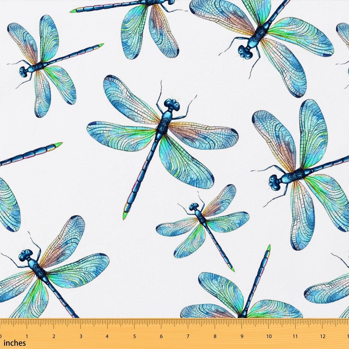 Dragonfly Fabric by The Yard, Blue Dragonflies Upholstery Fabric, Boho