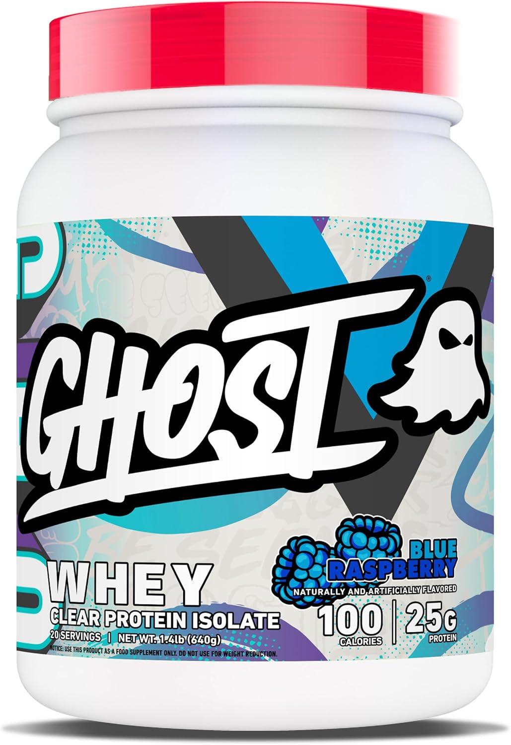 GHOST Clear Whey Protein Powder, Blue Raspberry - 1.4 LB Tub, 25G of Whey Protein Isolate - Post Workout Drink for Muscle Gain & Recovery – Sugar Free, Soy Free & Zero Fat, 20 Servings