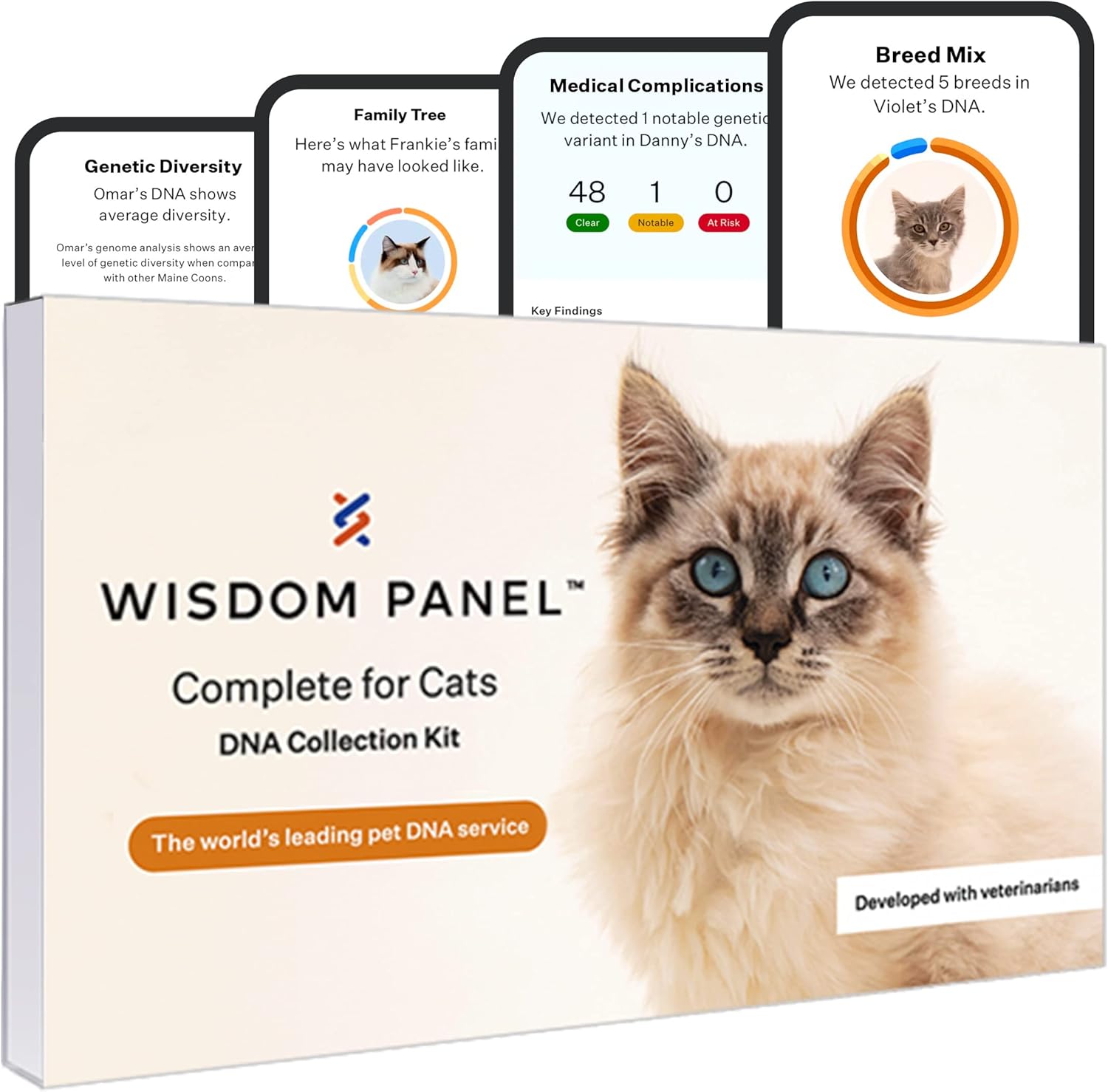 Wisdom Panel Complete: Comprehensive Cat DNA Test kit for 45 Health Genetic Health Conditions, 70+ Breeds and populations, 25+ Traits, Blood Type - 1 Pack