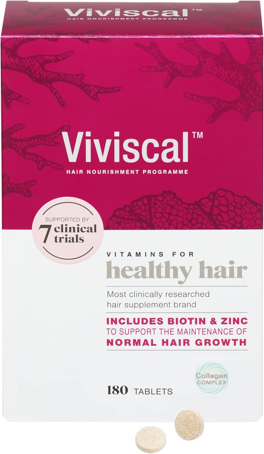 Viviscal Biotin Hair Supplement For Women, Pack of 180 Biotin & Zinc Tablets, Natural Ingredients with Rich Marine Protein Complex AminoMar C, Contributes to Healthy Hair Growth (3 Month Supply)