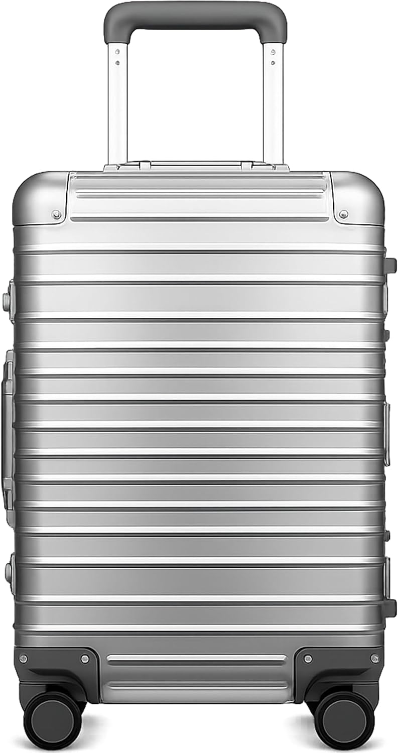 Luggex All Aluminium Suitcase, Silver Carry on Suitcase, Zipperless Luggage Hardshell Metal Suitcases with Spinner Wheels, TSA Combination Lock (55 x 38 x 23 cm, 40L)