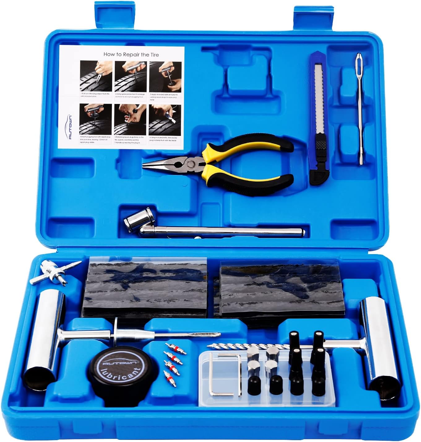 Tire Repair Kit - 68pcs Heavy Duty Tire Plug Kit, Universal Tire Repair Tools to Fix Punctures and Plug Flats Patch Kit for car Motorcycle, Truck, ARB,ATV, Tractor, RV, SUV, Trailer