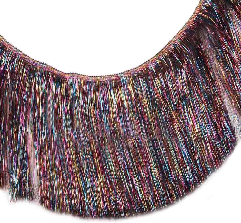 MIPPER 10 Yards 4 Inch Wide Metallic Fringe Trim DIY Latin Dance Dress Clothing Accessories Xmas Party Decor Shiny Tassel Lace (Multicolor)