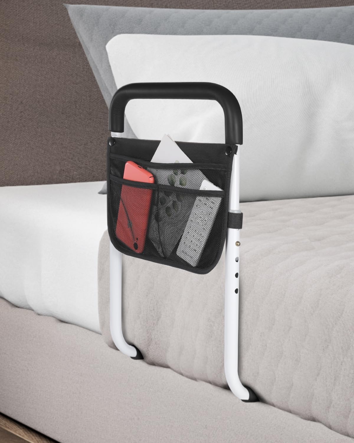 Bed Rails for Elderly Adults Safety - Adjustable Bed Assist Rail for Seniors - Stable Bed Side Rails Handle Support Bar Beds Guard Rail with Storage Bag & Fixing Strap, Fit King Queen Full Twin