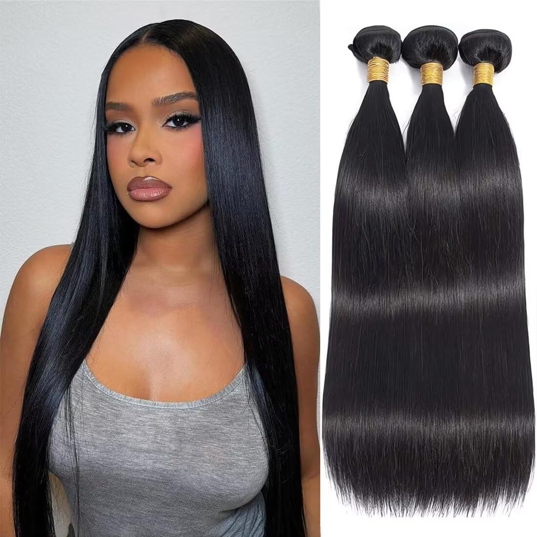 Human Hair Bundles 12A Brazilian Straight Human Hair Bundles 14 14 14 Inch 100% Unprocessed Virgin Weave 3 Bundles Human Hair Double Weft Hair Bundles Natural Color