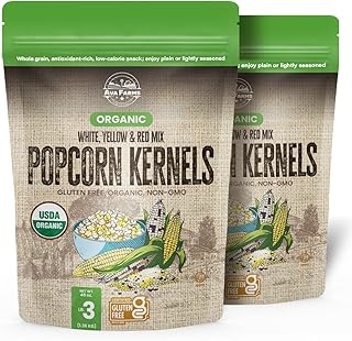 Ava Farms 2-Pack Organic Popcorn Kernels Mix, Red, Yellow, White – 3Lbs Bag Gluten-Free, Non GMO – Natural, Healthy, Kosher Popping Corn – UnPopped