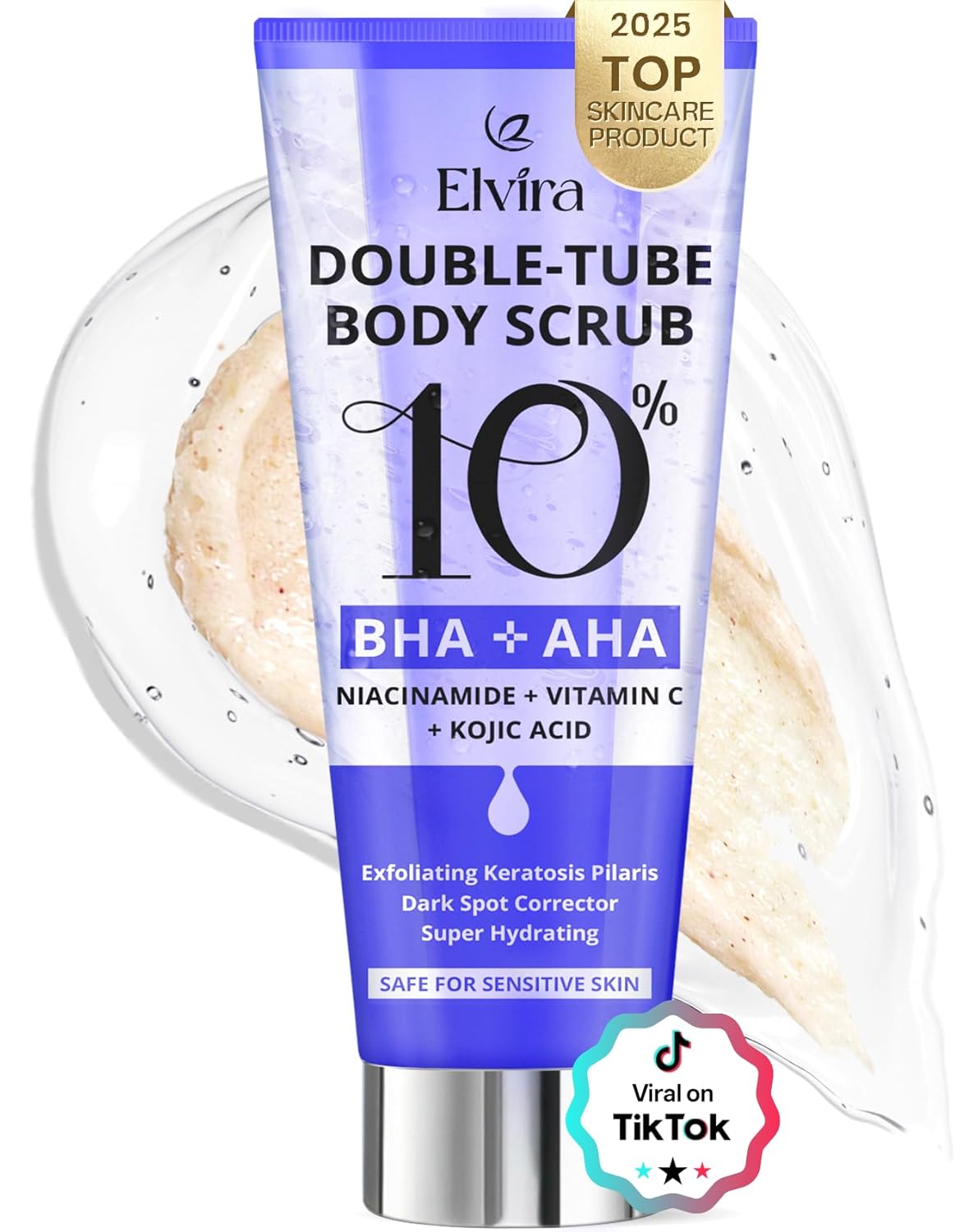 Elvira KP Bump Eraser Foot & Body Scrub, Exfoliating Scrub for Keratosis Pilaris, Smooth Skin with 10% AHA BHA & Niacinamide, Deep Moisturizing Cleanser for All Skin Types, Exfoliante para el Cuerpo