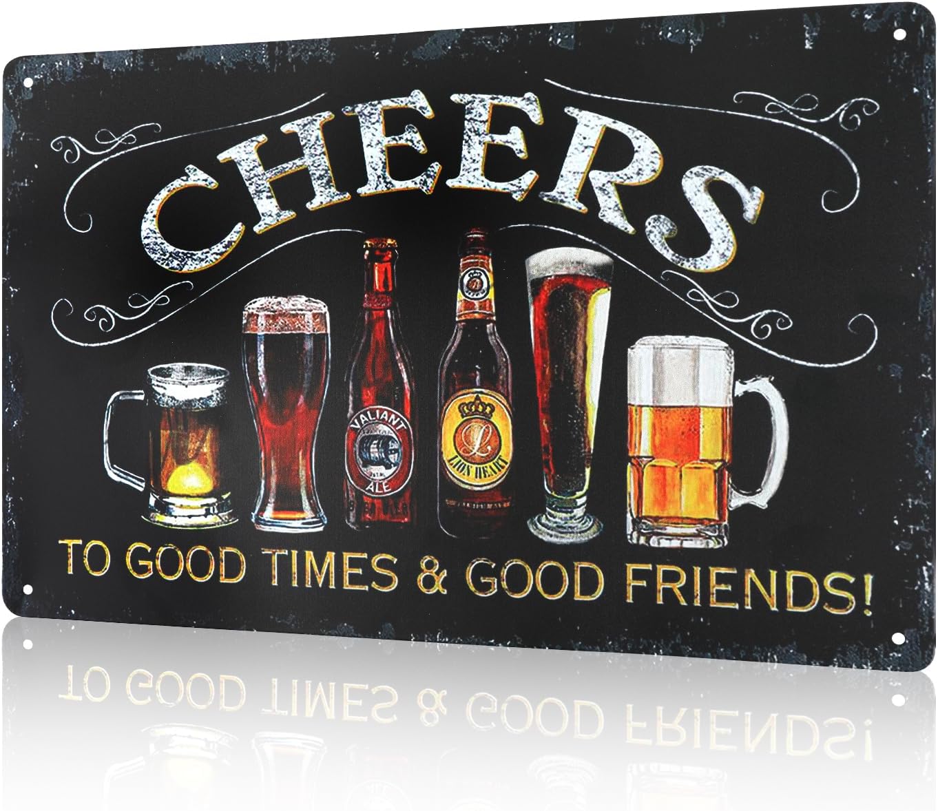 Metal Signs Vintage Bar Sign Beer Cheers Plaque Bar Accessories for Home Pub Outside Decorations Cheers to Good Time & Good Friends Man Cave Wall Garden Shed Retro Club Cheers Art Decor 8x12inch