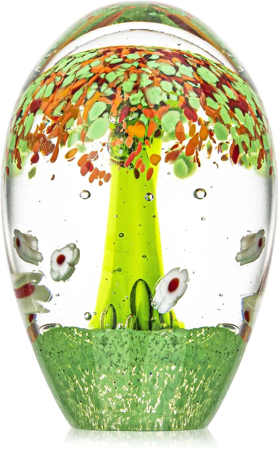 QFkris Tree of Life Hand Blown Glass Paperweight Art Glass Figurines Collectibles Desk Ornament Table Decor for Women