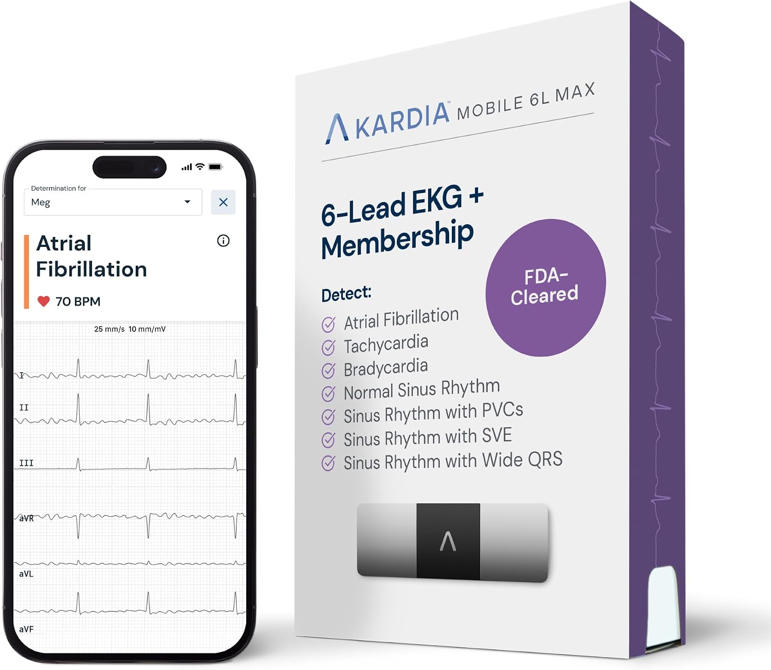 KardiaMobile 6L Max EKG Monitor, Includes One-Year KardiaCare Membership, FDA-Cleared Heart Monitor, Medical-Grade Results in 30 Seconds, Unlimited Recordings, Works with Smartphones and Tablets