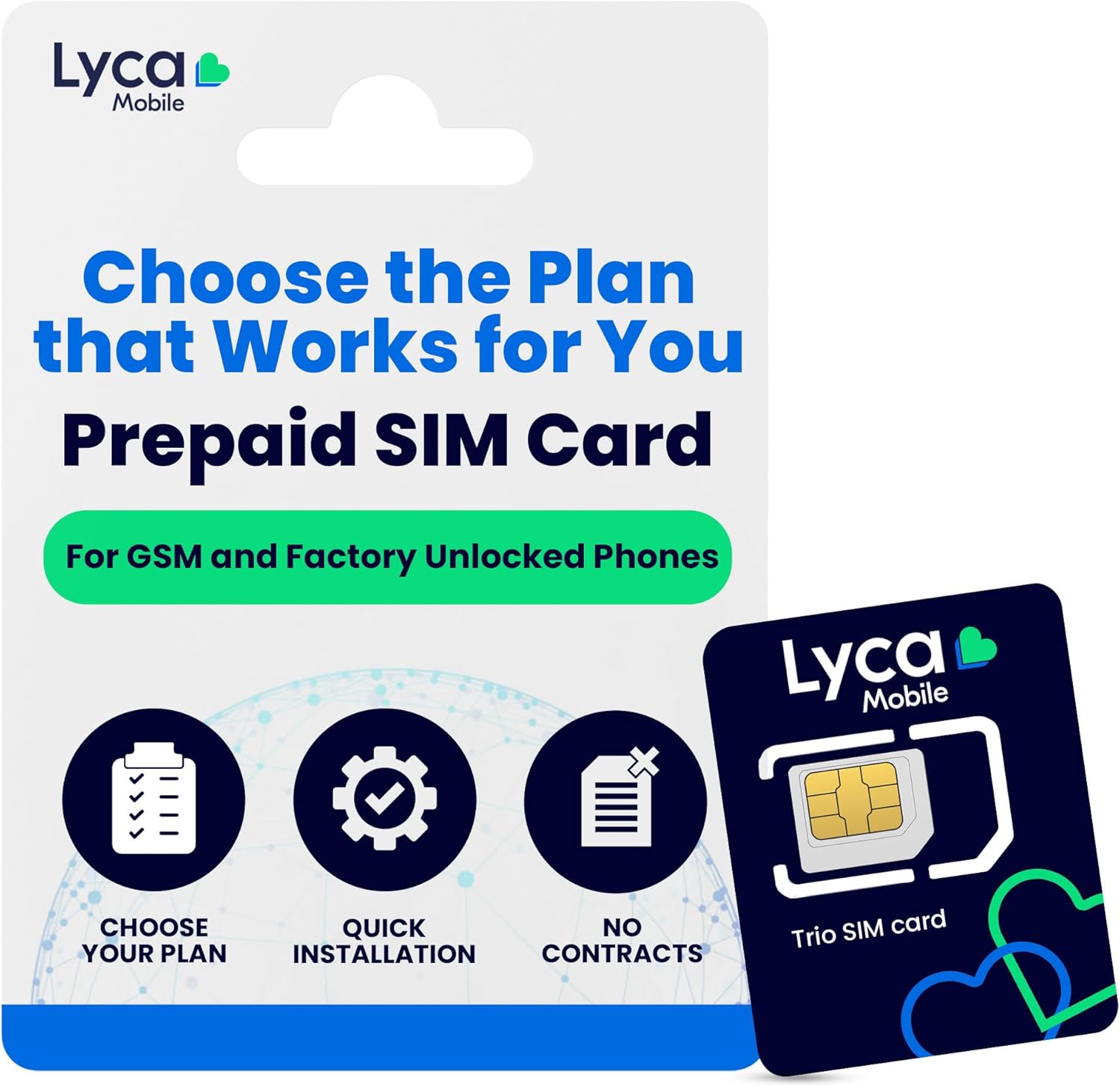 Lycamobile USA Blank SIM Card - 1 Pack, High Speed 4G LTE/5G Data, Choose Your Minutes & Plan to Enjoy Unlimited Talk & Text to 100+ Countries, Fast Activation, Triple Cut 3 in 1, No Contract Needed