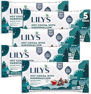 Lilys Hot Cocoa with Marshmallow Flavor Baking Chips 5 packs - No Sugar, Low Carb, Rich & Creamy 35% Cacao, Stevia Hot Chocolate Baked Chips for Baking