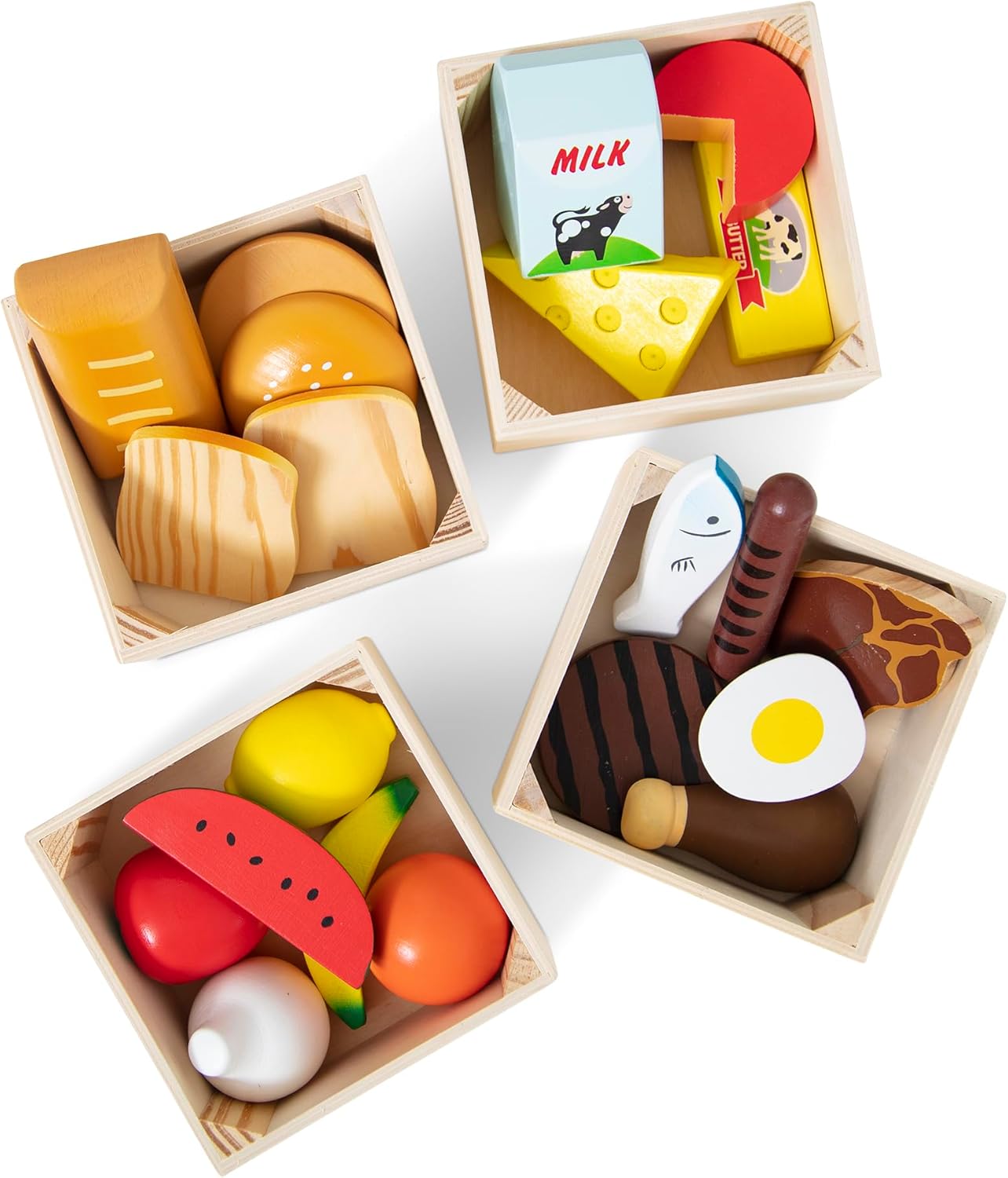 Melissa & Doug Wooden Food Groups – Role Play Kitchen Set for Children | Fruit, Vegetables & More in Crates | Age 3+