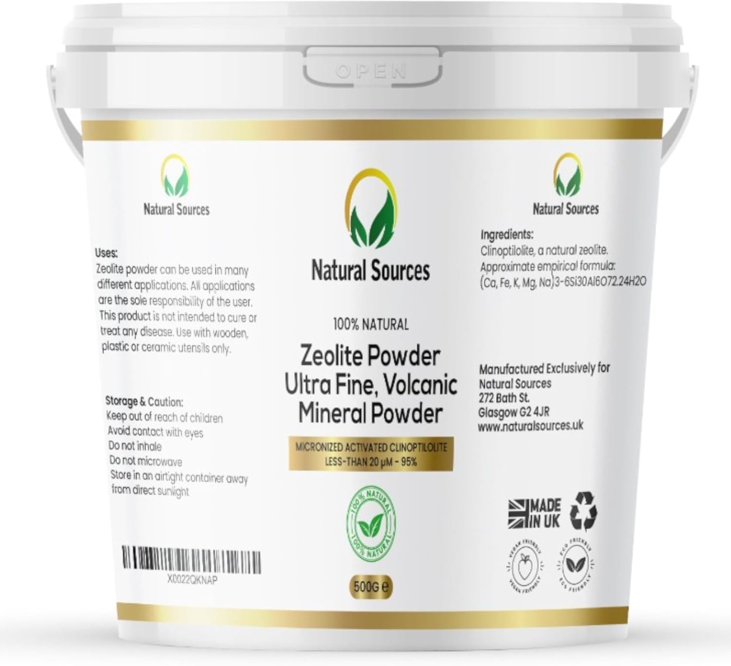 Zeolite Powder by Natural Sources 500g >97% High Purity-Ultra fine, Less Than µm 20-3X Active Clinoptilolite - Tamper Proof Packaging - Zeolite Clinoptilolite Micro - No Filler/No Additives