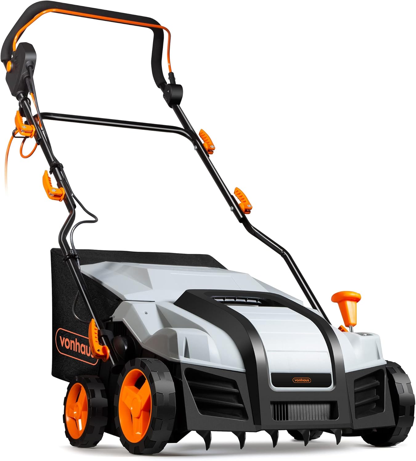 VonHaus Lawn Scarifier, Grass Rake, Aerator 1800W – Electric, 10m Cable, 55L Collection Box, 5 Depth Settings, 38cm Working Width, 2 Interchangeable Rollers, Folding Design – 2 Year Warranty