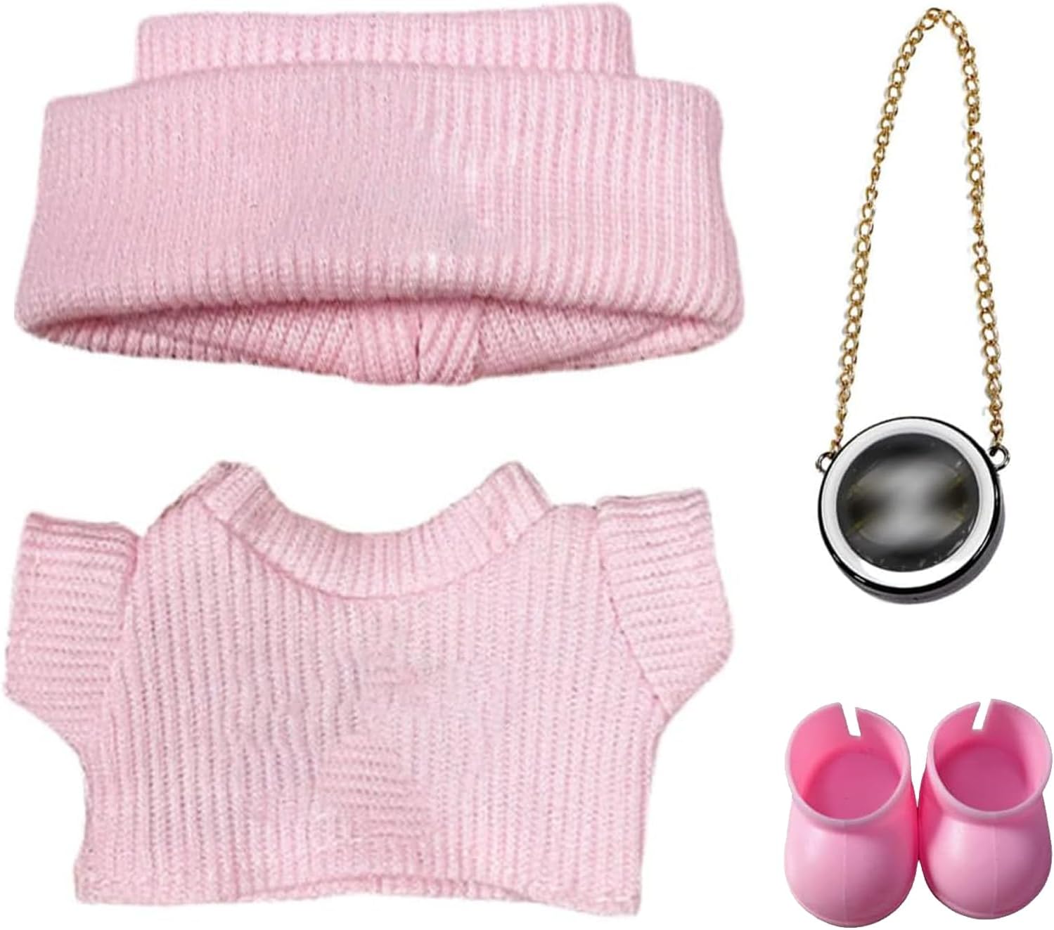 3 PCS Outfit with Headband, Bag and Shoes for 17cm Dolls, Doll Pink Clothes Set, Soft Material for Play, Suitable for Both Adults & Children, Ideal for Dress-Up Games and Gift Giving (No Doll)