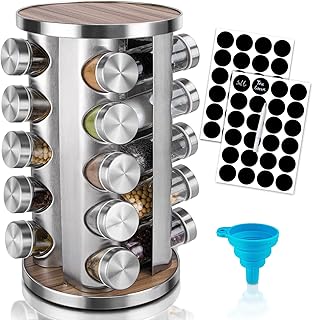 Rotating Spice Rack Organizer with Jars(20Pcs), Seasoning Organizer for Cabinet, Kitchen Spice Racks for Countertop, Revolving Stainless Steel Spice Organizer