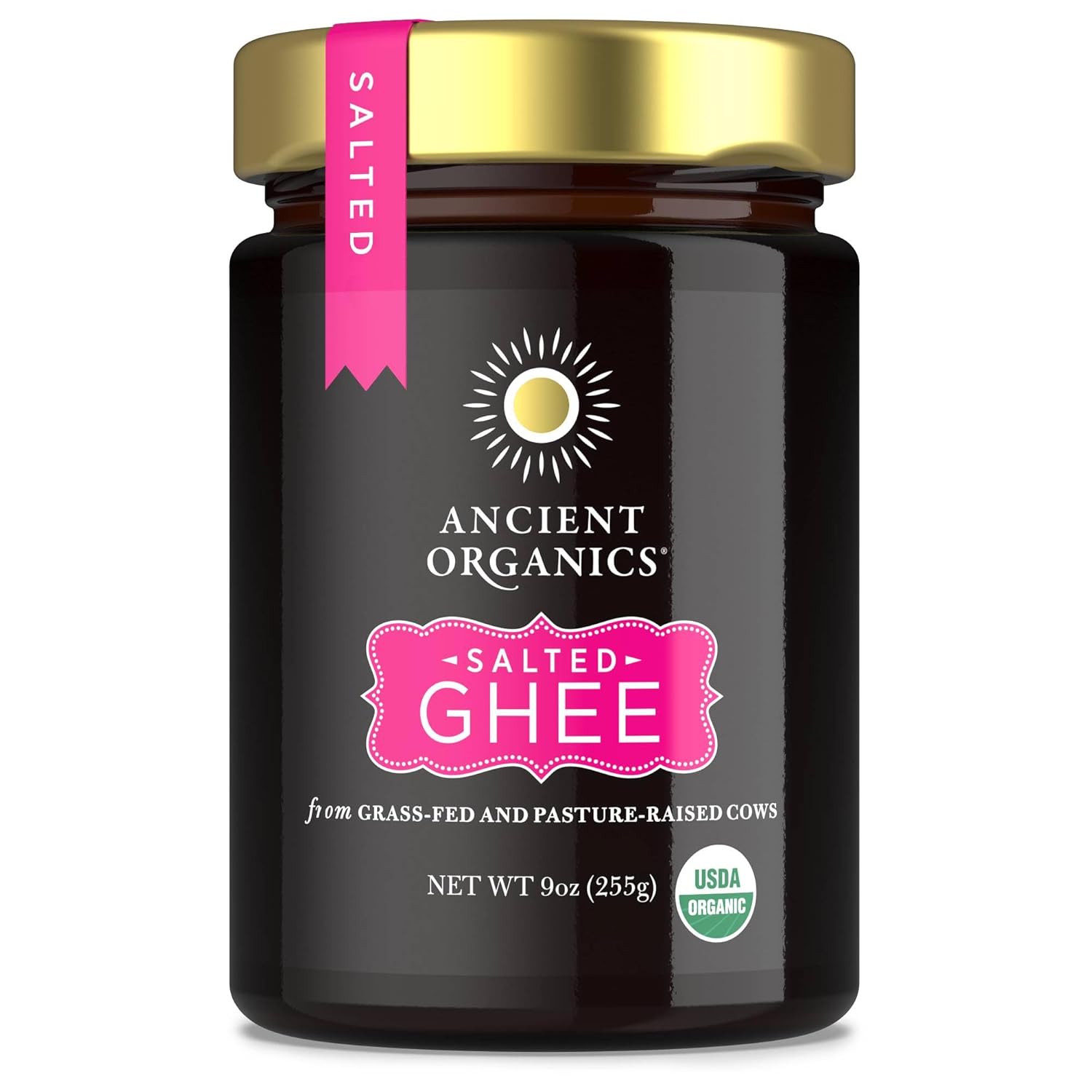 Ancient Organics Salted Ghee - Organic Grass Fed Ghee Butter, Gluten Free, Clarified Butter, Vitamins & Omegas, Lactose Reduced, Kosher, USDA Certified - 9 Oz (Pack of 1)