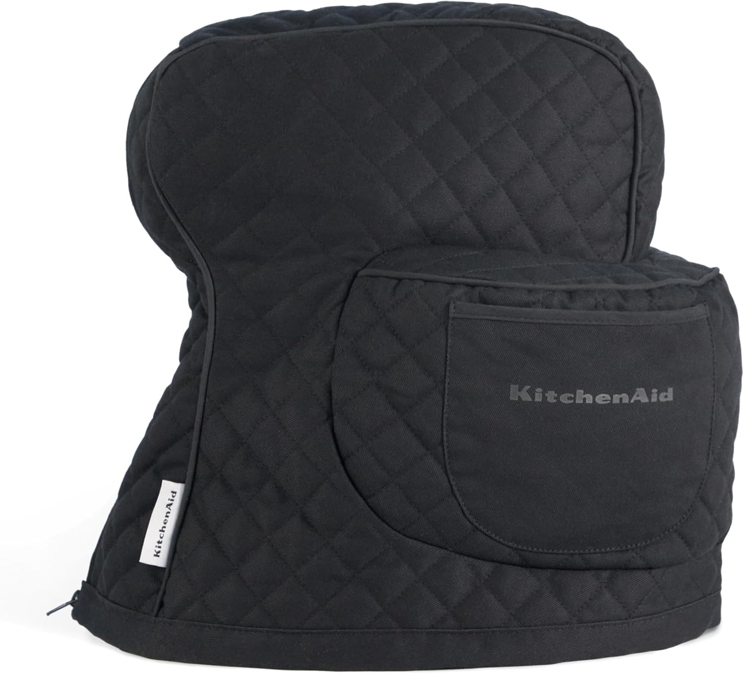 KITCHENAID Fitted Tilt-Head Solid Stand Mixer Cover with Storage Pocket, Quilted 100% Cotton, Matte Black, 14.4"x18"x10", NEW AND IMPROVED FIT