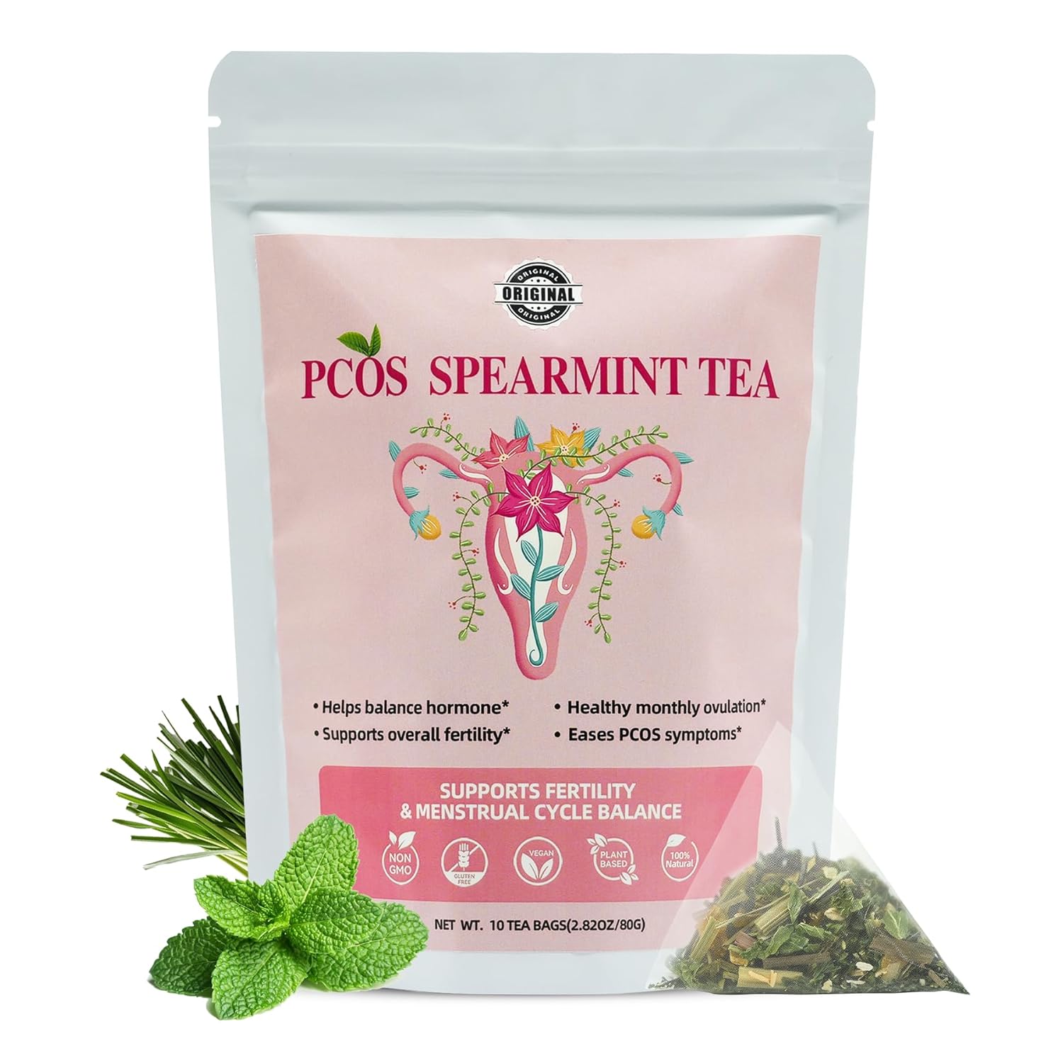 Aromlife Natrual PCOS Spearmint Tea for Female Hormone Balance, 10 Teabags PCOS Herbal Tea Helps to Get Pregnant Fast, Organic Spearmint Tea Supports Overall Fertility Caffeine-free