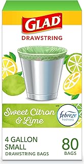 Glad Odorshield Small Drawstring Trash Bags, 4 Gal, Sweet Citron and Lime, 80 Ct, Pack May Vary