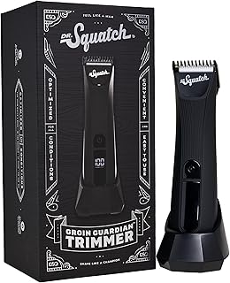 Dr. Squatch Groin Guardian Electric Trimmer with Squatch-Shield Technology™ Groin & Body Hair Trimmer, Cordless Trimmer with Built-in LED Light, Black