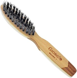 Giorgio GBRD1 Small Travel Men's Mustache and Beard Brush, Natural Boar Bristle for Flawless Shaping and Grooming. Ergonomic Grip Wood Handle. Dry or Wet, Distributes Oils and Balms to Soften Beard