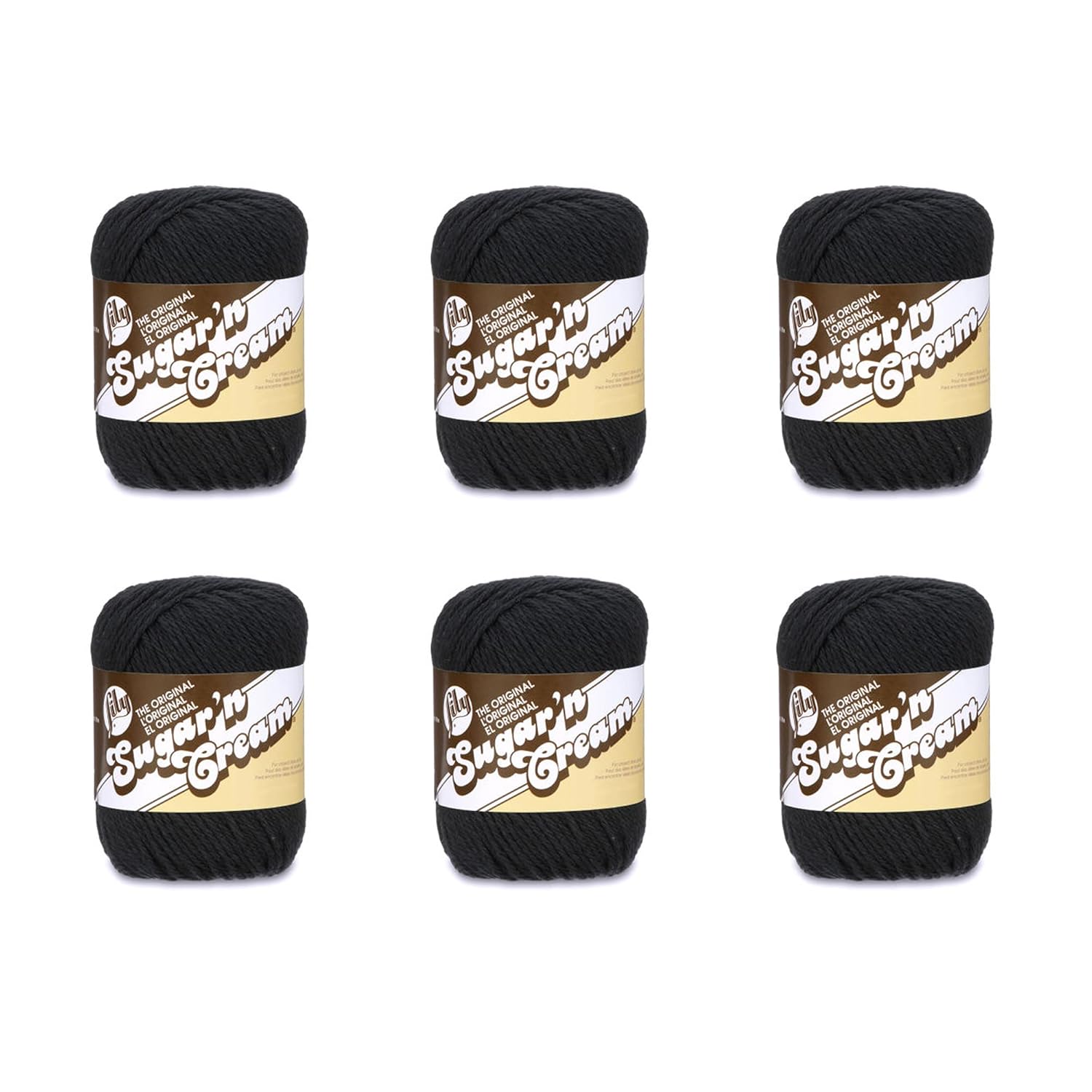 Lily Sugar'N Cream Black Yarn - 6 Pack of 71g/2.5oz - Cotton - 4 Medium (Worsted) - 120 Yards - Knitting/Crochet