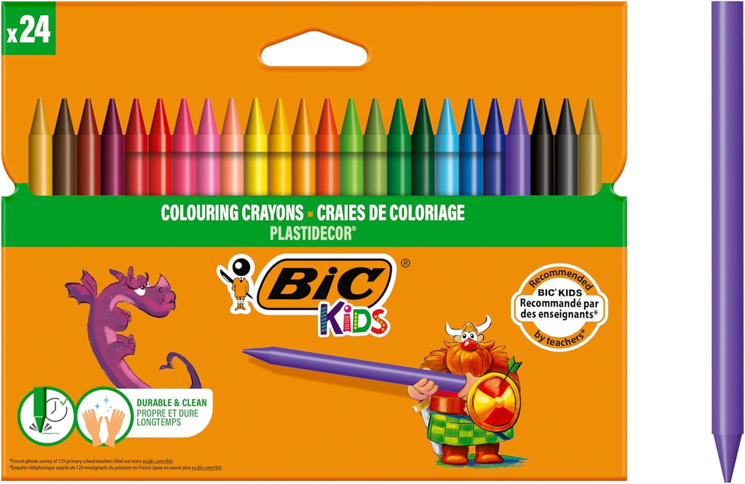 BIC Kids Plastidecor Colouring Crayons, Crayons for Drawing and Crafts, Assorted Colours, Pack Of 24