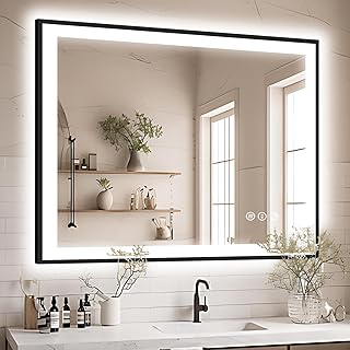 48x40 LED Bathroom Mirrors, Metal Frame Rectangle Mirror, Dual Light Mirror, 3 Adjustable Lights, Dimmable Illuminated Mirror, Fog Free, Waterproof, Shatter-Proof, Memory, Horizontal/Vertical
