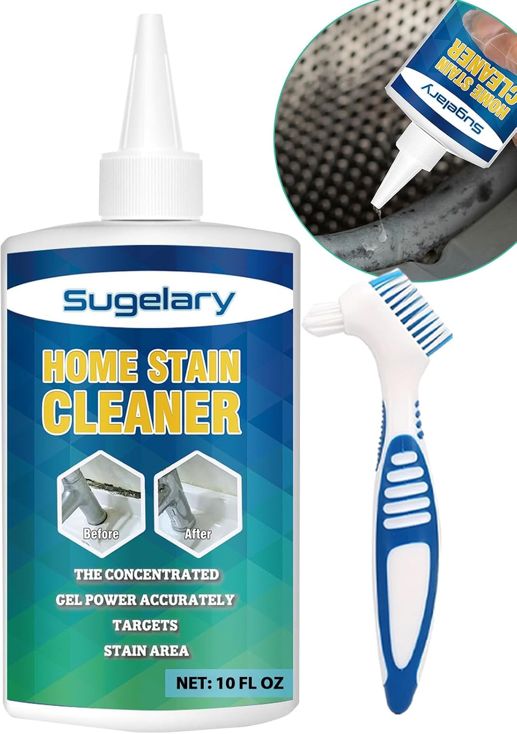 Sugelary Mold Stain Cleaner Gel, 10 fl oz Multi Home Stain Cleaning Gel for Washing Machine Seals, Fridge Gaskets, Tile Grout, Sink and Bathroom Use